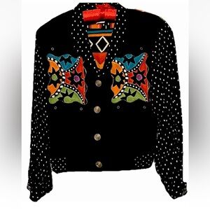 Vintage 90s Carole Little Jacket 2 Cute Cropped Colorful Wearable Art Polka Dots